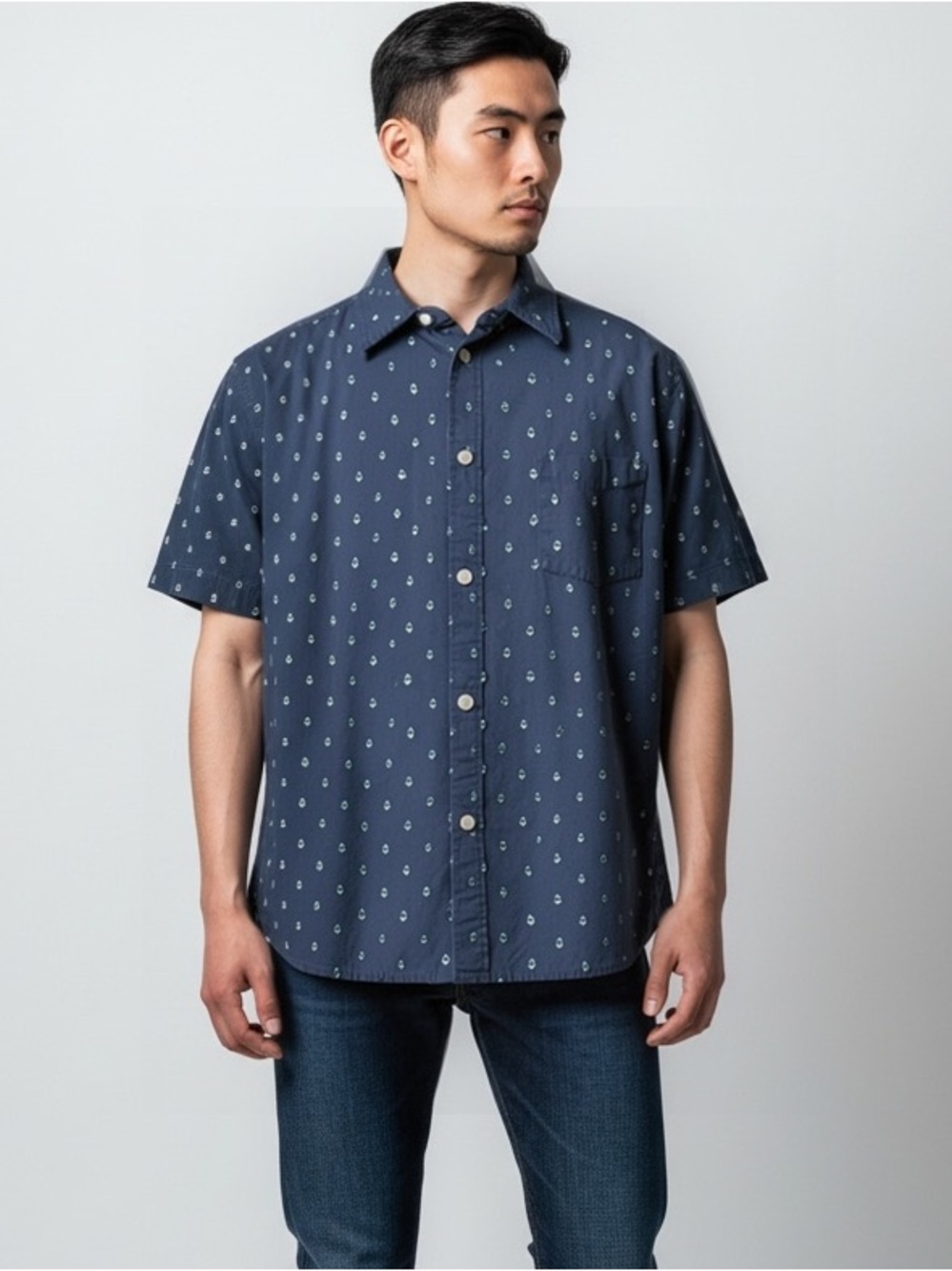 urban pipeline Navy Short-Sleeve Button-Down Shirt with Micro Print